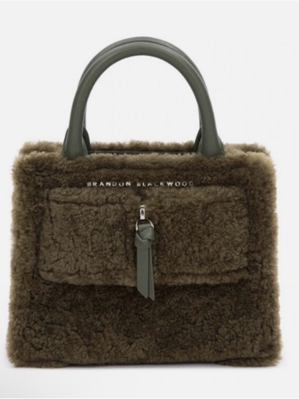 Brandon Blackwood Shearling Kendrick Trunk Bag Olive Green Crossbody Satchel NIB